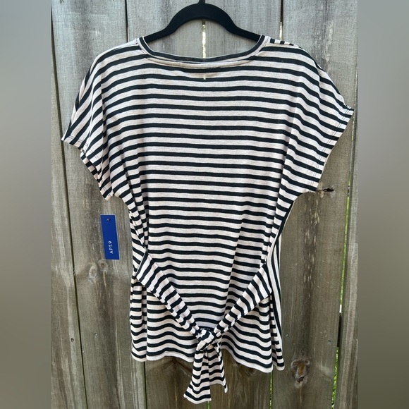 New Apt. 9 Black & Cream Striped Tie Back Top (Large) with tags - Picture 3 of 8